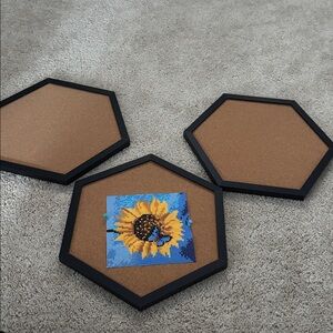Hexagonal Cork Boards with Sunflower Design